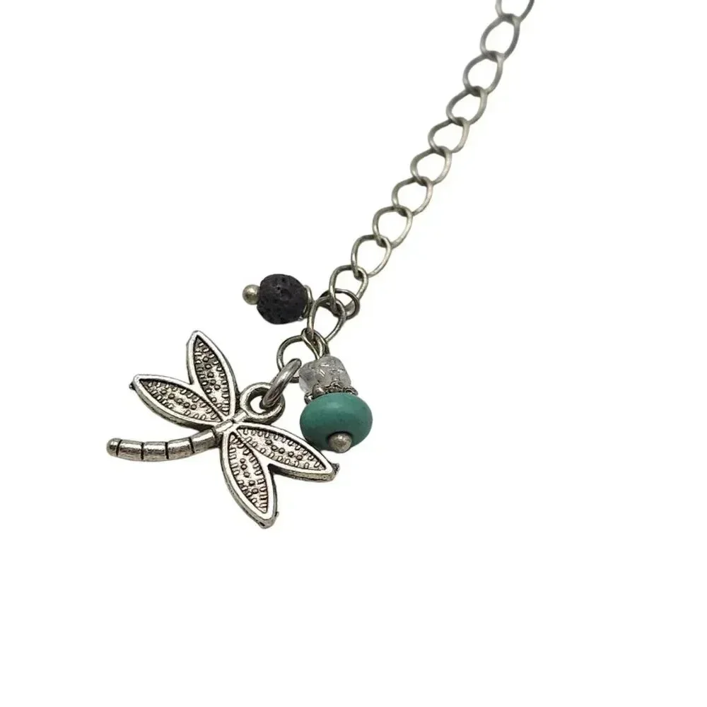 Blue Turquoise Beads Dreamcatcher Dragonfly Charm Station Link Bracelet Vintage